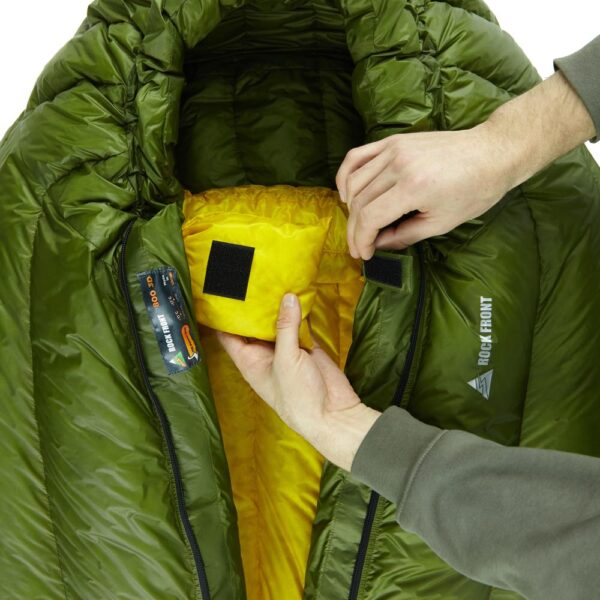 Down warm sleeping bag ROCK FRONT 800 3D Khaki with mustard - photo