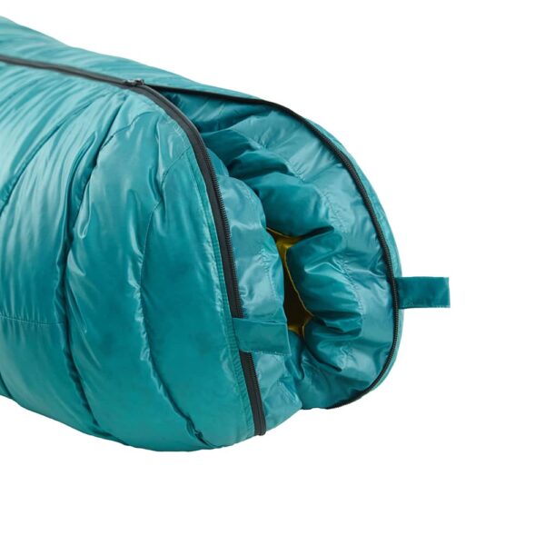 Down sleeping bag ROCK FRONT 1000 3D turquoise with mustard footbox - photo