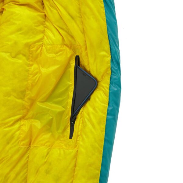 Down sleeping bag ROCK FRONT 1000 3D turquoise-mustard pocket - photo