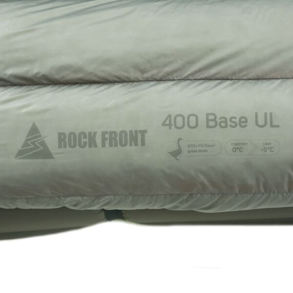 ROCK FRONT 400 Base Ultralight down backpacking quilt logo - photo